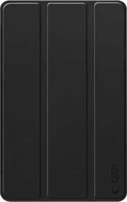 A black tablet case is shown flat against a white background.