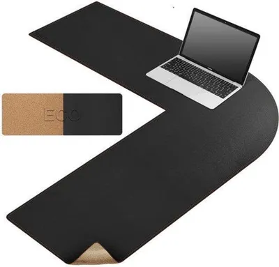 Obrázek produktu pro Podložka pod psací stůl ve tvaru L - 33 x 101,6 cm - Korková a umělá kůže - Černá - Podložka pod rohový stůl - Ochrana pracovního povrchu