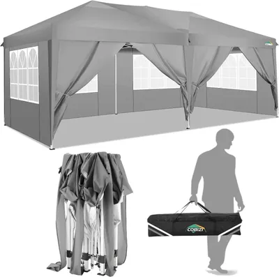 Immagine prodotto di Tenda pop-up - Tenda da festa 3x6 metri - Impermeabile - Con 6 pareti laterali - Protezione UV UPF 50+ - Pieghevole - Grigio scuro