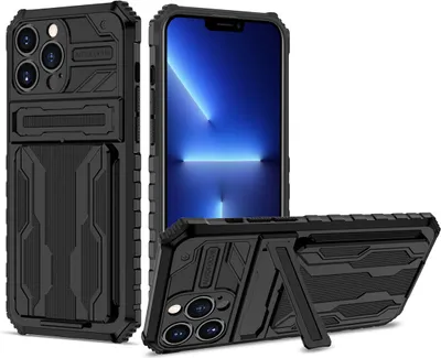 Immagine prodotto di Custodia per iPhone 14 Pro Max, custodia ibrida di protezione robusta con portacarte e supporto nero