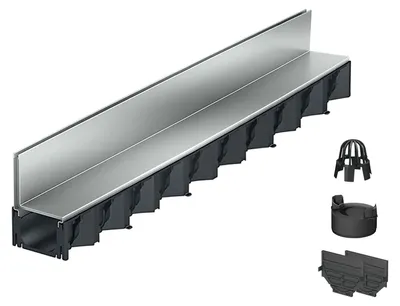 Produktbild von 1m ACO Hexaline 2.0 Entwässerungsrinne Schlitzaufsatz Stahl verzinkt Ablauf vertikal Bodenrinne Terrassenrinne