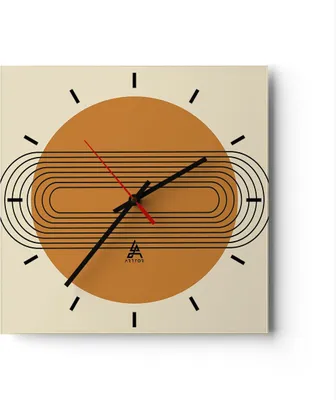 Produktbild von Wanduhr - Quadrat - Glasuhr - Stück Geometrisch Orange - 40x40cm - Schleichendes Uhrwerk - Lautlos - zum Aufhängen bereit - Dekoration Modern - Wanddekoration aus Glas - C3AC40x40-4877