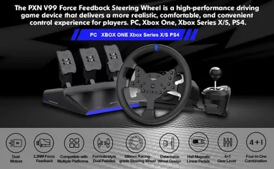 Produktbild von Rennlenkrad V99 - Gaming Lenkrad Mit Pedalen - 3,2 Nm Force Feedback - 900° Drehwinkel - Schalthebel - PC Windows/PS4/Xbox Kabelgebunden