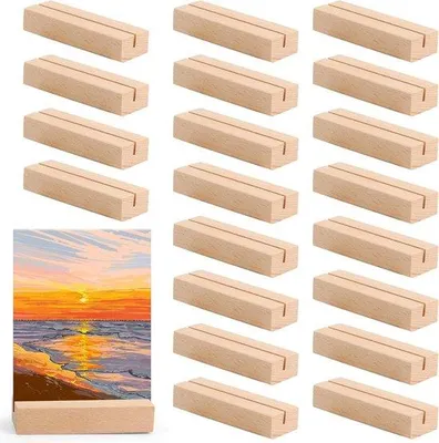 Produktbild von Famanu Kaarthalter aus Holz - 20 Stück - 8 x 1,5 x 2,5 cm - Tischkartenhalter aus Holz - Fotohalter - Menükartenhalter
