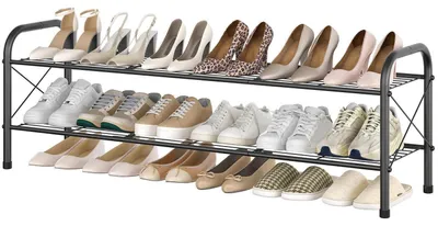 Image de Étagère à chaussures, style treillis, 2 niveaux, métal noir