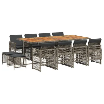 Immagine prodotto di Set da Pranzo da Giardino 13pz con Cuscini Grigio in Polyrattan