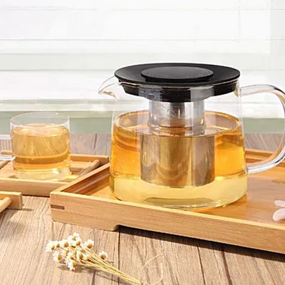 Produktbild von 1,5-Liter-Teekanne aus Glas mit hitzebeständigem Edelstahlfilter, herausnehmbarem Tee- und Kaffeesieb, Kunststoffdeckel