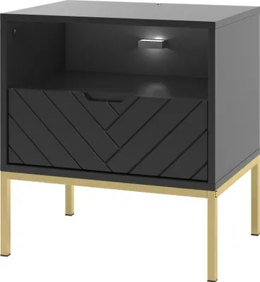 Produktbild von Nachttisch BRIZZI 04 Schwarz mit Gold Metallrahmen Nachtschrank mit Schubladen Kleine Schrank Schlafzimmer