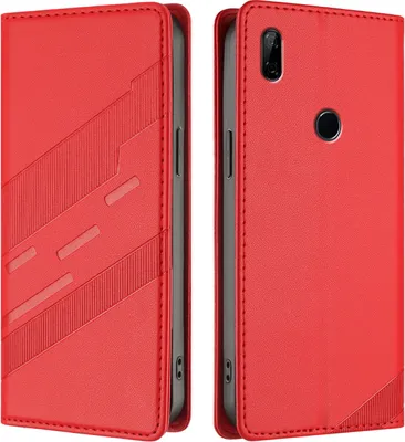 Produktbild von Hülle für Huawei P Smart Z/Y9 Prime 2019/Honor 9X, Kunstleder Brieftaschen Handyhülle mit Kartenfach und Standfunktion Rot