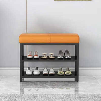Produktbild von Schuhbank mit Sitzfläche Metallrahmen Schwarz 60x32x45cm