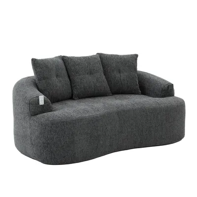 Immagine prodotto di LVHOM Divano moderno a due posti, divano imbottito in ciniglia con tasche laterali, divano curvo a terra, design organico, 164x92x60 cm, grigio