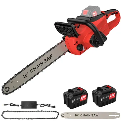 Image de Scie à chaîne sans fil - 40,6 cm - Moteur sans balais - Lubrification automatique de la chaîne - 2 batteries - Rouge