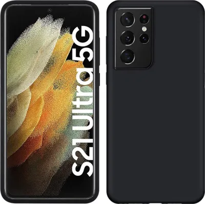 Image de Etui pour Samsung Galaxy S21 Ultra 5G, étui de protection en silicone souple en caoutchouc liquide noir