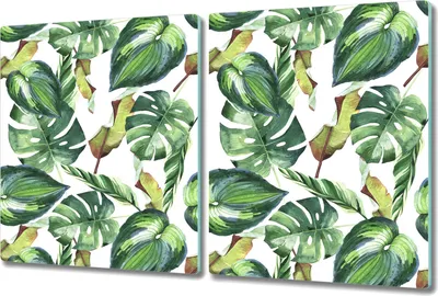 Produktbild von Glas-Herdabdeckplatte Glaskeramikkochfeld-Abdeckung Spritzschutz - 2x 40x52 cm - Grüne Tropenblätter
