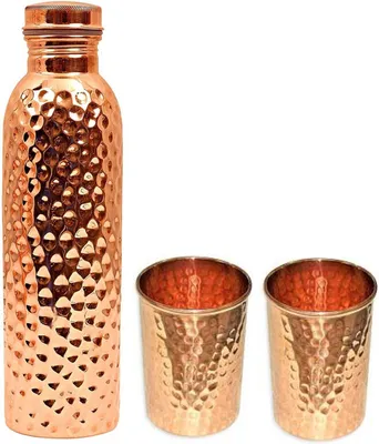 Immagine prodotto di Elzusha - Set composto da 1 bottiglia d'acqua in rame e 2 bicchieri in rame