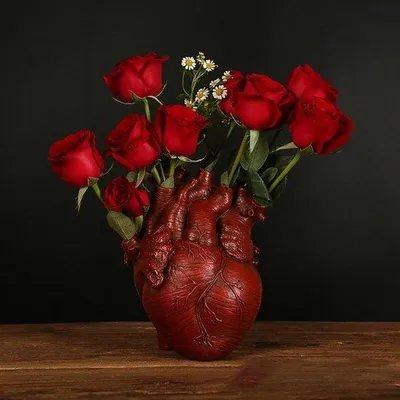 Image de Vase à fleurs en céramique artistique, forme de cœur, décoration, vase à fleurs en céramique rouge
