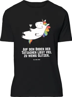Produktbild von Mr. & Mrs. Panda S T-Shirt Einhorn Cocktail - Schwarz - Geschenk, oberteil, Einhörner, Tshirt, Statementshirt, Sekt, Unicorn, Geburtstag, Cuba Libre, Shirt, Spruch