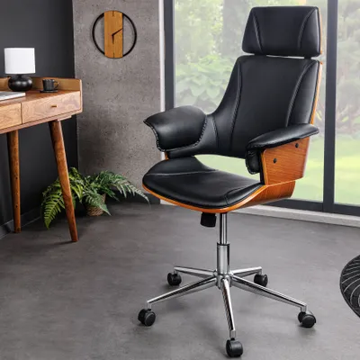 Produktbild von riess-ambiente Höhenverstellbarer Bürostuhl MANHATTAN Kunstleder Massivholz mit Armlehne Retro Design Rollen Drehstuhl Schreibtischstuhl