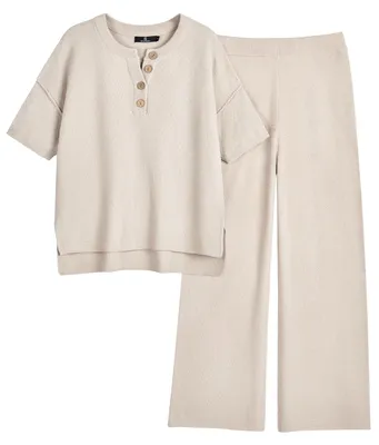 Produktbild von LILLUSORY Damen 2023 Sommer Trendy 2 Stück Lounge Sets Gemütlich Strick Casual K