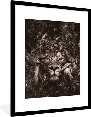 Produktbild von MuchoWow® Gerahmtes Poster Löwe - Tiere - Affe 60x80 cm - Poster mit Schwarzem Bilderrahmen Wandposter Rahmen Foto Bilder - Wohnzimmer - Dekorationen - Prämie