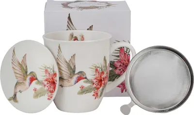 Produktbild von DUO | Teebecher mit Sieb - Kaffeebecher - 400 ml - Vögel - Porzellan - Becher - Geschenkbox