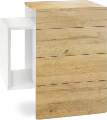 Produktbild von Vladon Nachttisch Queens,  Germany, Nachttischschrank mit 2 Schubladen und 1 seitlichem Fach zur Wandmontage, Weiß matt/Eiche Natur, inkl. LED Flexi Lampe weiß (60 x 63 x 36 cm)