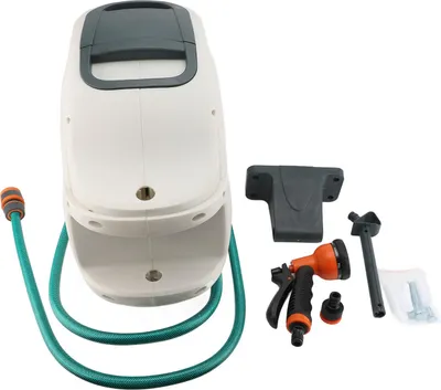 Produktbild von Einziehbarer Gartenschlauchaufroller mit automatischer langsamer Rücklaufsperre in beliebiger Länge, Wandmontage mit 8-Muster-Düse, 100-Fuß-Auslass