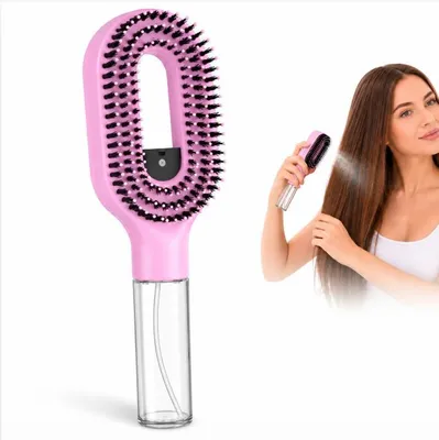 Produktbild von Multifunktionale Sprüh-Haarbürste, elektrische Luftkissenbürste mit Kopfhautmassage, Ein-Klick-Sprühfunktion, Anti-Frizz, antistatisch, tragbar, rosa