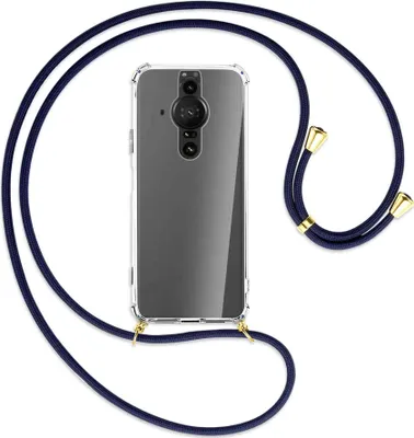 Produktbild von Handykette Backcover-Schutzhülle mit Band (Metall goldfarben) für Sony Xperia PRO-I - dunkelblau