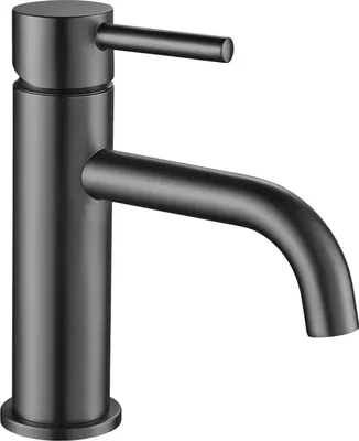A black faucet on a white background.