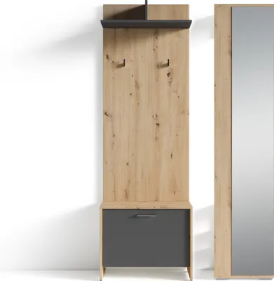 Produktbild von byLIVING 3-teiliges Garderobenset Ben, in anthrazit/Artisan Eiche, mit Hochschrank, Wandpaneel und Sitzbank