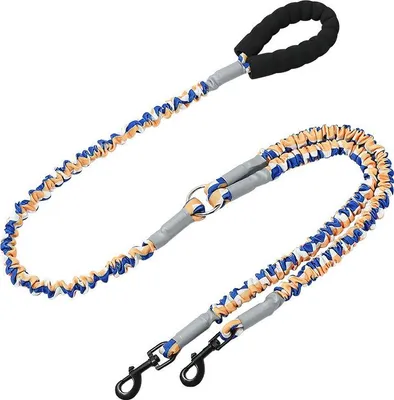 Produktbild von INF Doppelleine für Hunde, Verwicklungsfreie Hundeleine mit Schaumstoffgriff Blau+Orange