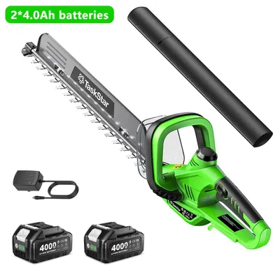 Image de Taille-haie électrique - Taille-haie sans fil 20 V - Largeur de coupe de 55,9 cm - Lames SK5 double tranchant - Poignée pivotante à 180° - Nettoyeur de lames - 2 batteries de 4,0 Ah