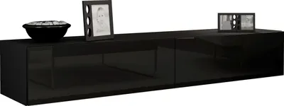 Produktbild von Furniture24 Tv Schrank Vigo 180 cm Länge, Hängeschrank, Wandschrank, Fernsehentisch mit 2 Klapptüren, Lowboard, Grifflose Öffnen, Push to Open Schwarz/Schwarz Hochglanz
