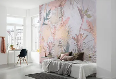 Produktbild von Komar Fototapete "Tropical Concrete", bunt, Tropische Gewächse, Pink, Design, 368 x 254 cm