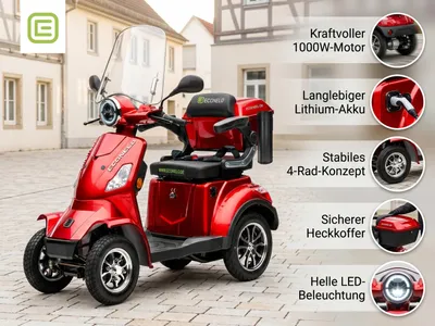 Imagen del producto de E-Seniorenmobil Venezia, con batería de litio, 4 ruedas, 1000 vatios, color rojo