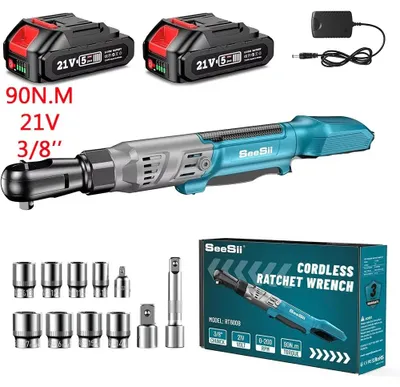 Produktbild von Akku-Ratsche - Schlagschrauber mit 0,95-cm-Aufnahme - 90 Nm - 21 V - Kabellos - 2 x 2,0-Ah-Akkus - Autoreparatur