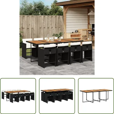 Produktbild von The Living Store 9-tlg. Garten-Essgruppe mit Kissen Schwarz Poly Rattan