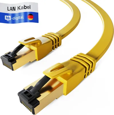 Produktbild von hb-digital 0.25m CAT 8.1 Patch Kabel flach RJ45 Netzwerkkabel U/FTP LSZH 2000 MHz Reines Kupfer gelb