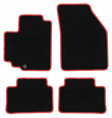 Zdjęcie produktu dla Dywaniki samochodowe welurowe CARLUX-RED do: Nissan Pixo (2008-2013, hatchback) czarne z czerwonym obszyciem, z mocowaniami