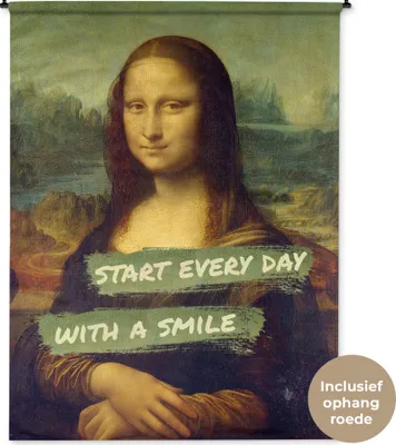 Produktbild von MuchoWow® Wandteppich Wandbehang Mona Lisa - Zitat - Da Vinci 150x200 cm Tapisserie Dekoration Wandtuch - Wandaufhängung - Moderner