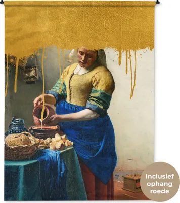 Produktbild von MuchoWow® Wandteppich Wandbehang Milchmädchen - Gold - Alte Meister 150x200 cm Tapisserie Dekoration Wandtuch - Wandaufhängung - Moderner