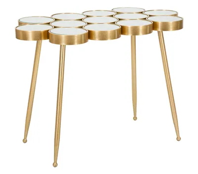 Immagine prodotto di Tavolino Buttle Glam 100x55x70 cm - Tavolo in metallo dorato con piano in vetro a specchio circolare - Design esclusivo moderno