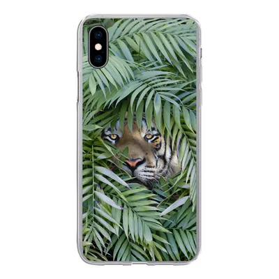 Produktbild von MuchoWow® Handyhülle Schutzhülle Hülle für iPhone Xs Tiger - Blätter - Farn Silikon Softcase Handy Hülle - Handytasche