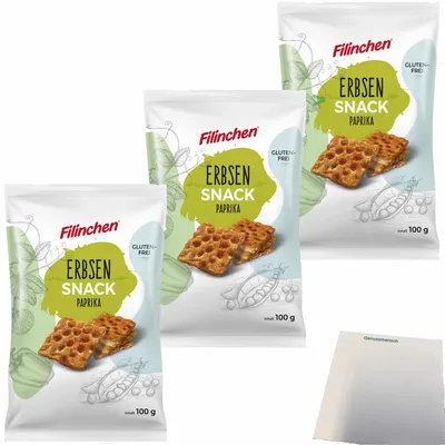 Produktbild von Filinchen Erbsen-Snack Cracker Paprika 3er Pack (3x100g Packung) + usy Block