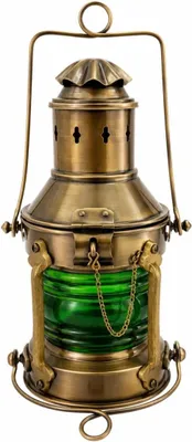 Productafbeelding van Lantaarn Olielamp met Groen Glas-Decoratieve Hangende Lantaarn - Marine Schip Lamp