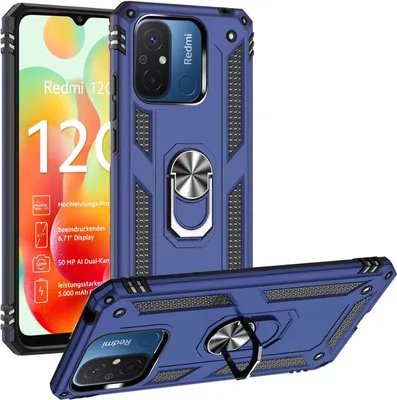 Produktbild von Conie Outdoor Schutzhülle für Xiaomi Redmi 12C Tasche Silikon Hard Case Cover Hülle mit Halter Ständer in Blau