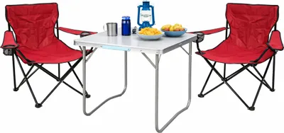 Productafbeelding van Complete set van 3 campingmeubels, rood, XL: tafel 80x60x68 cm + campingstoelen
