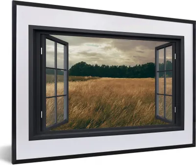 Produktbild von MuchoWow® MuchoWow® Gerahmtes Poster Ansicht - Feld - Baum 60x40 cm - Poster mit zchwarzem Bilderrahmen - Schlafzimmer - Plakat in Rahmen - Drucken