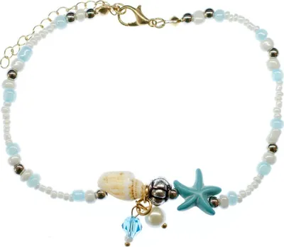 Produktbild von Perlen Muschel Fußkettchen Fußkette Miniblings Band Kette Sommer Seestern Blau